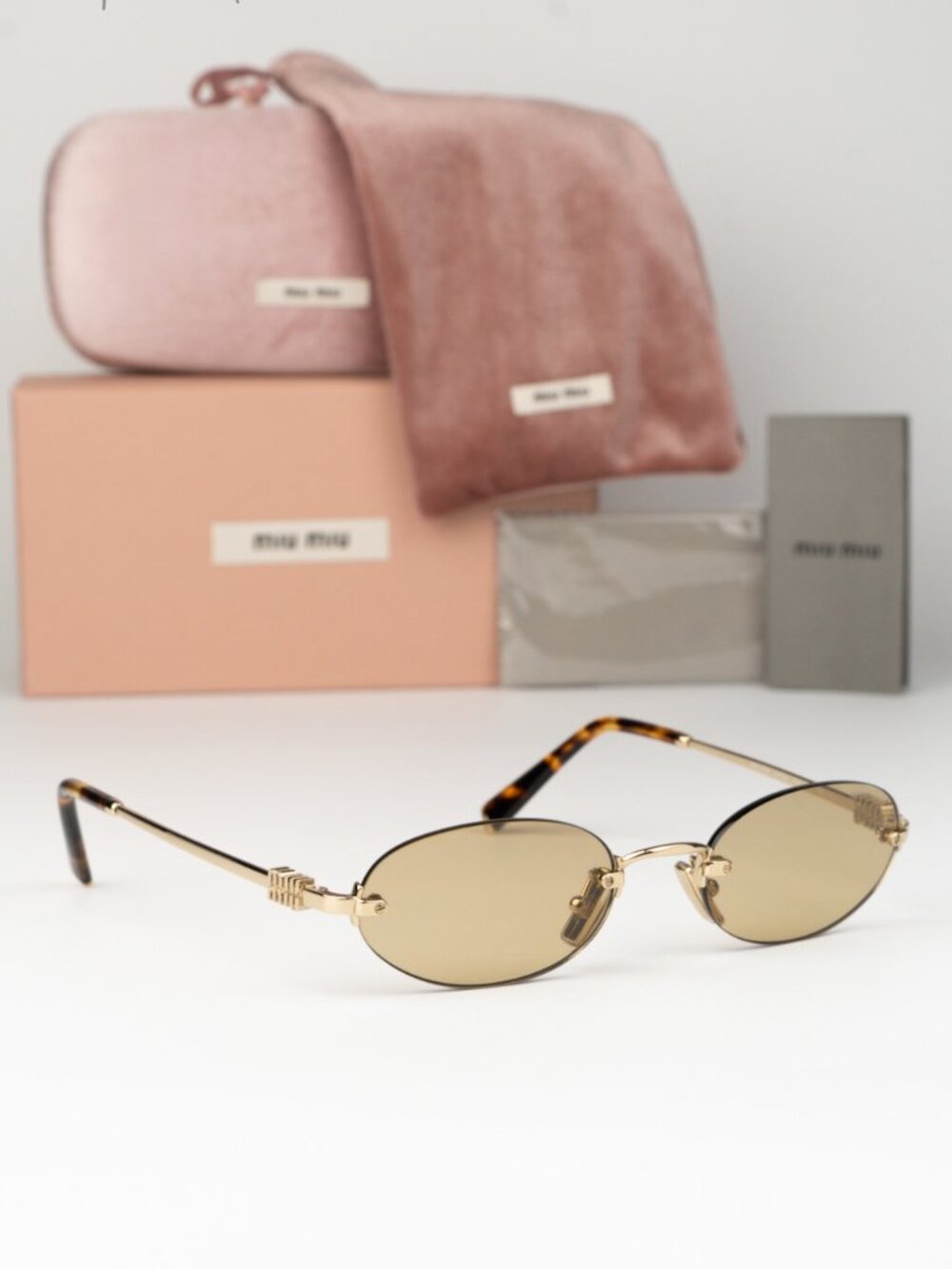 Miu Miu Women Sunglasses Gold Yellow Oval MUA54S ZVN10R NEW AUTHENTIC